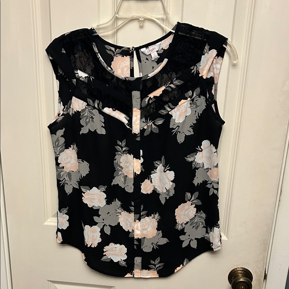 Candie's Black and Gray Floral Lace Blouse